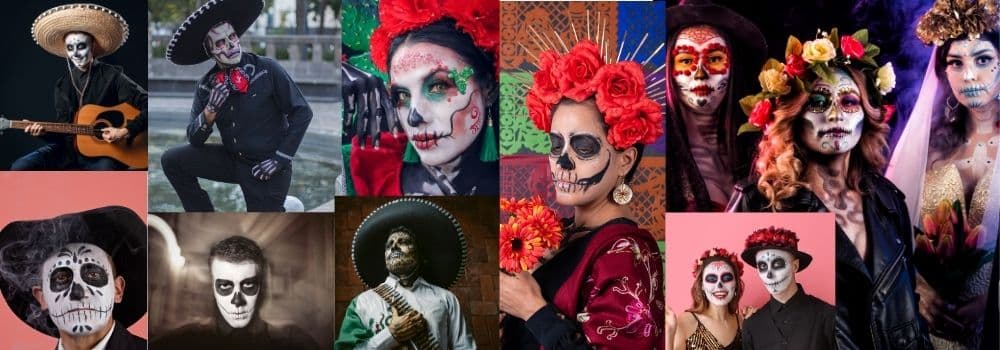 Beispiele für typische Dia De Los Muertos Kostüme